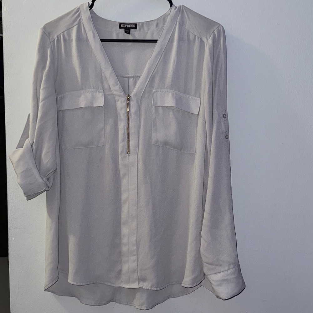Express Women's Gray Blouse with Zipper Accent
